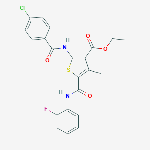 molecular formula C22H18ClFN2O4S B406227 Ethyl 2-[(4-chlorobenzoyl)amino]-5-[(2-fluoroanilino)carbonyl]-4-methyl-3-thiophenecarboxylate 