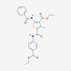 molecular formula C25H24N2O6S B406229 ETHYL 2-BENZAMIDO-5-{[4-(ETHOXYCARBONYL)PHENYL]CARBAMOYL}-4-METHYLTHIOPHENE-3-CARBOXYLATE 