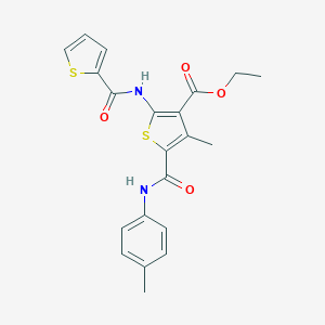 molecular formula C21H20N2O4S2 B406230 Ethyl 4-methyl-2-[(2-thienylcarbonyl)amino]-5-(4-toluidinocarbonyl)-3-thiophenecarboxylate 