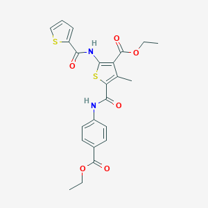 molecular formula C23H22N2O6S2 B406236 ETHYL 5-{[4-(ETHOXYCARBONYL)PHENYL]CARBAMOYL}-4-METHYL-2-(THIOPHENE-2-AMIDO)THIOPHENE-3-CARBOXYLATE 