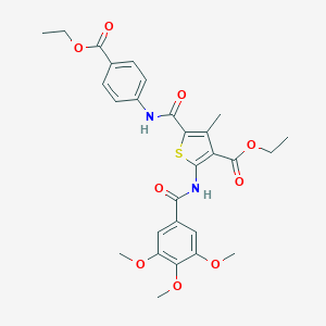 molecular formula C28H30N2O9S B406237 ETHYL 5-{[4-(ETHOXYCARBONYL)PHENYL]CARBAMOYL}-4-METHYL-2-(3,4,5-TRIMETHOXYBENZAMIDO)THIOPHENE-3-CARBOXYLATE 