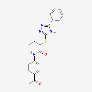 molecular formula C21H22N4O2S B4062379 N-(4-acetylphenyl)-2-[(4-methyl-5-phenyl-4H-1,2,4-triazol-3-yl)sulfanyl]butanamide 
