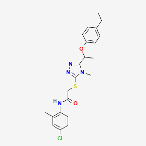 molecular formula C22H25ClN4O2S B4062404 N-(4-chloro-2-methylphenyl)-2-({5-[1-(4-ethylphenoxy)ethyl]-4-methyl-4H-1,2,4-triazol-3-yl}sulfanyl)acetamide 