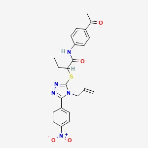 molecular formula C23H23N5O4S B4062471 N-(4-acetylphenyl)-2-[[5-(4-nitrophenyl)-4-prop-2-enyl-1,2,4-triazol-3-yl]sulfanyl]butanamide 