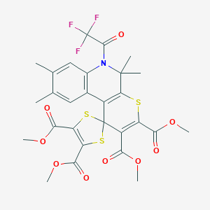 molecular formula C28H26F3NO9S3 B406261 tetramethyl 5',5',8',9'-tetramethyl-6'-(trifluoroacetyl)-5',6'-dihydrospiro[1,3-dithiole-2,1'-thiopyrano[2,3-c]quinoline]-2',3',4,5-tetracarboxylate 