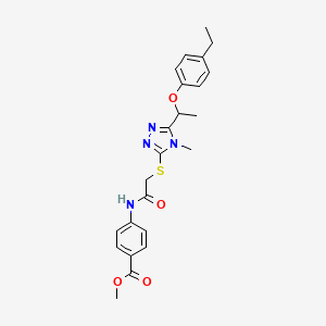 molecular formula C23H26N4O4S B4062743 methyl 4-{[({5-[1-(4-ethylphenoxy)ethyl]-4-methyl-4H-1,2,4-triazol-3-yl}sulfanyl)acetyl]amino}benzoate 