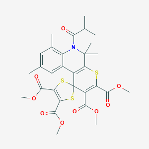 molecular formula C30H33NO9S3 B406276 2',3',4,5-TETRAMETHYL 5',5',7',9'-TETRAMETHYL-6'-(2-METHYLPROPANOYL)-5',6'-DIHYDROSPIRO[1,3-DITHIOLE-2,1'-THIOPYRANO[2,3-C]QUINOLINE]-2',3',4,5-TETRACARBOXYLATE 