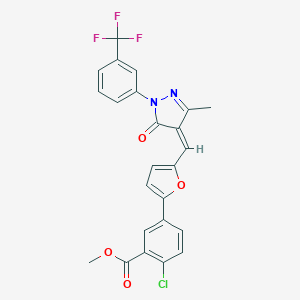 molecular formula C24H16ClF3N2O4 B406282 methyl 2-chloro-5-[5-[(Z)-[3-methyl-5-oxo-1-[3-(trifluoromethyl)phenyl]pyrazol-4-ylidene]methyl]furan-2-yl]benzoate CAS No. 328076-05-7