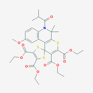 molecular formula C33H39NO10S3 B406295 tetraethyl 6-isobutyryl-9-methoxy-5,5-dimethyl-5,6-dihydrospiro(1H-thiopyrano[2,3-c]quinoline-1,2'-[1,3]-dithiole)-2,3,4',5'-tetracarboxylate 