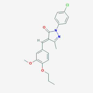 molecular formula C21H21ClN2O3 B406303 2-(4-chlorophenyl)-4-(3-methoxy-4-propoxybenzylidene)-5-methyl-2,4-dihydro-3H-pyrazol-3-one 