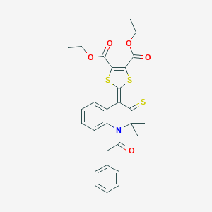 molecular formula C28H27NO5S3 B406339 diethyl 2-(2,2-dimethyl-1-(phenylacetyl)-3-thioxo-2,3-dihydro-4(1H)-quinolinylidene)-1,3-dithiole-4,5-dicarboxylate 