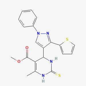 molecular formula C20H18N4O2S2 B4063393 methyl 6-methyl-4-(1-phenyl-3-thiophen-2-ylpyrazol-4-yl)-2-sulfanylidene-3,4-dihydro-1H-pyrimidine-5-carboxylate 