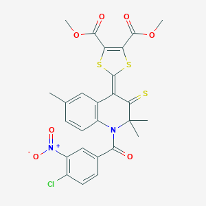 molecular formula C26H21ClN2O7S3 B406347 dimethyl 2-(1-{4-chloro-3-nitrobenzoyl}-2,2,6-trimethyl-3-thioxo-2,3-dihydro-4(1H)-quinolinylidene)-1,3-dithiole-4,5-dicarboxylate 