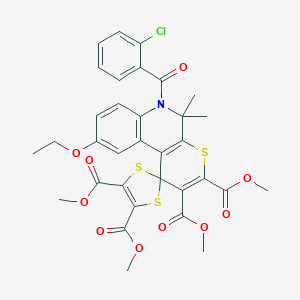 molecular formula C33H30ClNO10S3 B406350 tetramethyl 6'-[(2-chlorophenyl)carbonyl]-9'-ethoxy-5',5'-dimethyl-5',6'-dihydrospiro[1,3-dithiole-2,1'-thiopyrano[2,3-c]quinoline]-2',3',4,5-tetracarboxylate 