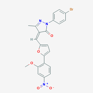 molecular formula C22H16BrN3O5 B406363 (4Z)-1-(4-BROMOPHENYL)-4-{[5-(2-METHOXY-4-NITROPHENYL)FURAN-2-YL]METHYLIDENE}-3-METHYL-4,5-DIHYDRO-1H-PYRAZOL-5-ONE 