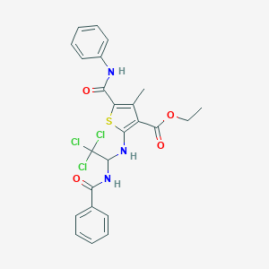 molecular formula C24H22Cl3N3O4S B406375 ethyl 5-(anilinocarbonyl)-2-{[1-(benzoylamino)-2,2,2-trichloroethyl]amino}-4-methyl-3-thiophenecarboxylate 