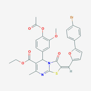 molecular formula C30H25BrN2O7S B406417 ethyl (2E)-5-[4-(acetyloxy)-3-methoxyphenyl]-2-{[5-(4-bromophenyl)-2-furyl]methylene}-7-methyl-3-oxo-2,3-dihydro-5H-[1,3]thiazolo[3,2-a]pyrimidine-6-carboxylate 
