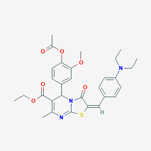 molecular formula C30H33N3O6S B406418 ethyl (2E)-5-[4-(acetyloxy)-3-methoxyphenyl]-2-[4-(diethylamino)benzylidene]-7-methyl-3-oxo-2,3-dihydro-5H-[1,3]thiazolo[3,2-a]pyrimidine-6-carboxylate 