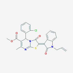 molecular formula C26H20ClN3O4S B406431 Methyl (2Z)-2-(1-allyl-2-oxo-1,2-dihydro-3H-indol-3-ylidene)-5-(2-chlorophenyl)-7-methyl-3-oxo-2,3-dihydro-5H-[1,3]thiazolo[3,2-A]pyrimidine-6-carboxylate 