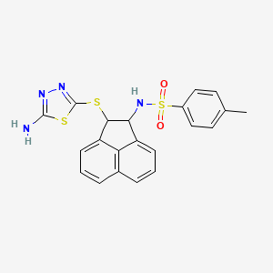 molecular formula C21H18N4O2S3 B4064310 N-{2-[(5-AMINO-1,3,4-THIADIAZOL-2-YL)SULFANYL]-1,2-DIHYDROACENAPHTHYLEN-1-YL}-4-METHYLBENZENE-1-SULFONAMIDE 