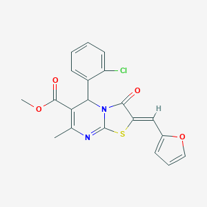 molecular formula C20H15ClN2O4S B406440 methyl 5-(2-chlorophenyl)-2-(2-furylmethylene)-7-methyl-3-oxo-2,3-dihydro-5H-[1,3]thiazolo[3,2-a]pyrimidine-6-carboxylate 