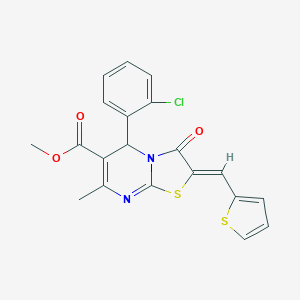 molecular formula C20H15ClN2O3S2 B406441 methyl 5-(2-chlorophenyl)-7-methyl-3-oxo-2-(2-thienylmethylene)-2,3-dihydro-5H-[1,3]thiazolo[3,2-a]pyrimidine-6-carboxylate 