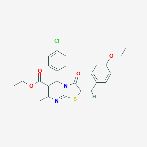 molecular formula C26H23ClN2O4S B406453 ethyl (2E)-2-[4-(allyloxy)benzylidene]-5-(4-chlorophenyl)-7-methyl-3-oxo-2,3-dihydro-5H-[1,3]thiazolo[3,2-a]pyrimidine-6-carboxylate 