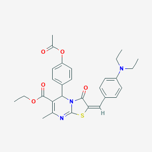 molecular formula C29H31N3O5S B406454 ethyl (2E)-5-[4-(acetyloxy)phenyl]-2-[4-(diethylamino)benzylidene]-7-methyl-3-oxo-2,3-dihydro-5H-[1,3]thiazolo[3,2-a]pyrimidine-6-carboxylate 