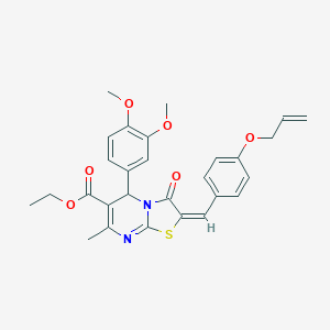 molecular formula C28H28N2O6S B406461 ethyl (2E)-5-(3,4-dimethoxyphenyl)-7-methyl-3-oxo-2-[(4-prop-2-enoxyphenyl)methylidene]-5H-[1,3]thiazolo[3,2-a]pyrimidine-6-carboxylate CAS No. 324542-83-8