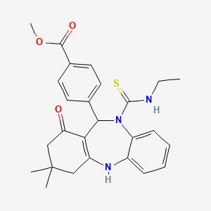 molecular formula C26H29N3O3S B4064614 methyl 4-[10-(ethylcarbamothioyl)-1-hydroxy-3,3-dimethyl-3,4,10,11-tetrahydro-2H-dibenzo[b,e][1,4]diazepin-11-yl]benzoate 