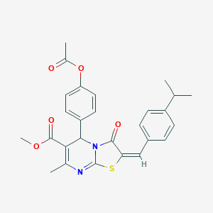 molecular formula C27H26N2O5S B406463 Methyl 5-(4-acetoxyphenyl)-2-(4-isopropylbenzylidene)-7-methyl-3-oxo-3,5-dihydro-2H-thiazolo[3,2-a]pyrimidine-6-carboxylate 