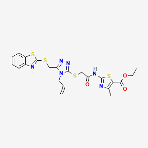 molecular formula C22H22N6O3S4 B4064672 Ethyl 2-{2-[5-(benzothiazol-2-ylthiomethyl)-4-prop-2-enyl(1,2,4-triazol-3-ylth io)]acetylamino}-4-methyl-1,3-thiazole-5-carboxylate 