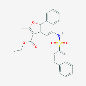 molecular formula C26H21NO5S B406565 ETHYL 2-METHYL-5-(NAPHTHALENE-2-SULFONAMIDO)NAPHTHO[1,2-B]FURAN-3-CARBOXYLATE 