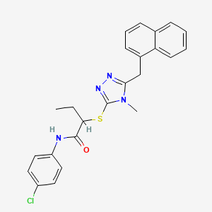 molecular formula C24H23ClN4OS B4065748 N-(4-chlorophenyl)-2-{[4-methyl-5-(naphthalen-1-ylmethyl)-4H-1,2,4-triazol-3-yl]sulfanyl}butanamide 