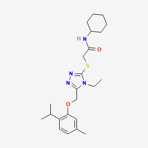 molecular formula C23H34N4O2S B4065852 N-cyclohexyl-2-[(4-ethyl-5-{[5-methyl-2-(propan-2-yl)phenoxy]methyl}-4H-1,2,4-triazol-3-yl)sulfanyl]acetamide 