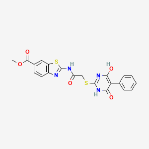 molecular formula C21H16N4O5S2 B4065895 METHYL 2-({2-[(4-HYDROXY-6-OXO-5-PHENYL-1,6-DIHYDRO-2-PYRIMIDINYL)SULFANYL]ACETYL}AMINO)-1,3-BENZOTHIAZOLE-6-CARBOXYLATE 