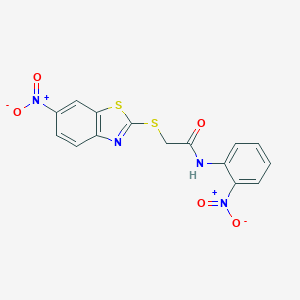 molecular formula C15H10N4O5S2 B406592 2-({6-nitro-1,3-benzothiazol-2-yl}sulfanyl)-N-{2-nitrophenyl}acetamide 