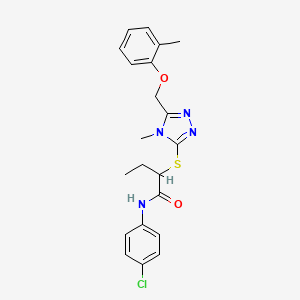 molecular formula C21H23ClN4O2S B4066244 N-(4-chlorophenyl)-2-({4-methyl-5-[(2-methylphenoxy)methyl]-4H-1,2,4-triazol-3-yl}sulfanyl)butanamide 
