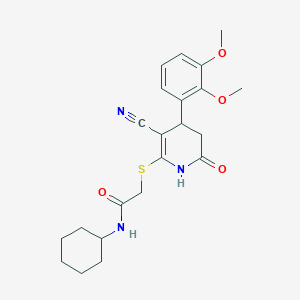 molecular formula C22H27N3O4S B4066435 2-{[3-cyano-4-(2,3-dimethoxyphenyl)-6-oxo-1,4,5,6-tetrahydropyridin-2-yl]sulfanyl}-N-cyclohexylacetamide 
