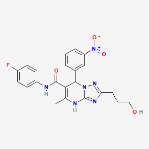 molecular formula C22H21FN6O4 B4066926 N-(4-fluorophenyl)-2-(3-hydroxypropyl)-5-methyl-7-(3-nitrophenyl)-4,7-dihydro-[1,2,4]triazolo[1,5-a]pyrimidine-6-carboxamide 