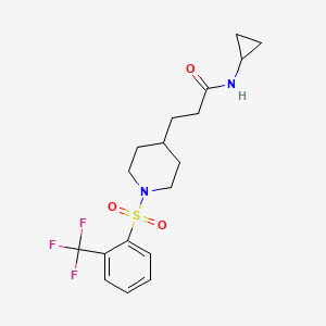 molecular formula C18H23F3N2O3S B4066956 N-cyclopropyl-3-[1-[2-(trifluoromethyl)phenyl]sulfonylpiperidin-4-yl]propanamide 