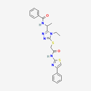 molecular formula C24H24N6O2S2 B4067055 N-{1-[4-ethyl-5-({2-oxo-2-[(4-phenyl-1,3-thiazol-2-yl)amino]ethyl}sulfanyl)-4H-1,2,4-triazol-3-yl]ethyl}benzamide 