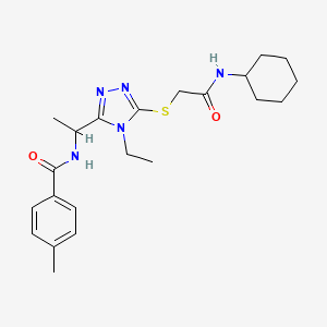molecular formula C22H31N5O2S B4067064 N-[1-(5-{[2-(cyclohexylamino)-2-oxoethyl]sulfanyl}-4-ethyl-4H-1,2,4-triazol-3-yl)ethyl]-4-methylbenzamide 