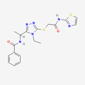 molecular formula C18H20N6O2S2 B4067079 N-[1-(4-ethyl-5-{[2-oxo-2-(1,3-thiazol-2-ylamino)ethyl]sulfanyl}-4H-1,2,4-triazol-3-yl)ethyl]benzamide 