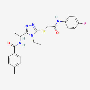 molecular formula C22H24FN5O2S B4067114 N-{1-[4-ethyl-5-({2-[(4-fluorophenyl)amino]-2-oxoethyl}sulfanyl)-4H-1,2,4-triazol-3-yl]ethyl}-4-methylbenzamide 