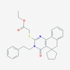 molecular formula C28H30N2O3S B406716 ethyl 2-[4-oxo-3-(2-phenylethyl)spiro[6H-benzo[h]quinazoline-5,1'-cyclopentane]-2-yl]sulfanylacetate CAS No. 332024-78-9