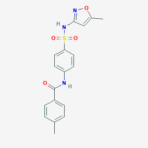 molecular formula C18H17N3O4S B406723 4-methyl-N-{4-[(5-methyl-1,2-oxazol-3-yl)sulfamoyl]phenyl}benzamide 