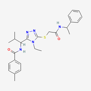 molecular formula C26H33N5O2S B4067508 N-{1-[4-ethyl-5-({2-oxo-2-[(1-phenylethyl)amino]ethyl}sulfanyl)-4H-1,2,4-triazol-3-yl]-2-methylpropyl}-4-methylbenzamide 