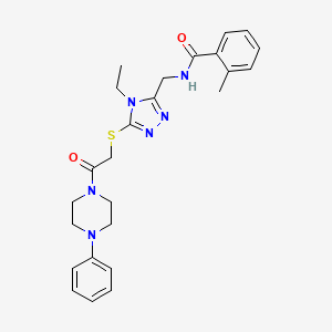 molecular formula C25H30N6O2S B4067649 N-[(4-ethyl-5-{[2-oxo-2-(4-phenylpiperazin-1-yl)ethyl]sulfanyl}-4H-1,2,4-triazol-3-yl)methyl]-2-methylbenzamide 
