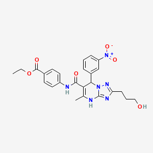 molecular formula C25H26N6O6 B4067653 Ethyl 4-[[2-(3-hydroxypropyl)-5-methyl-7-(3-nitrophenyl)-4,7-dihydro-[1,2,4]triazolo[1,5-a]pyrimidine-6-carbonyl]amino]benzoate 